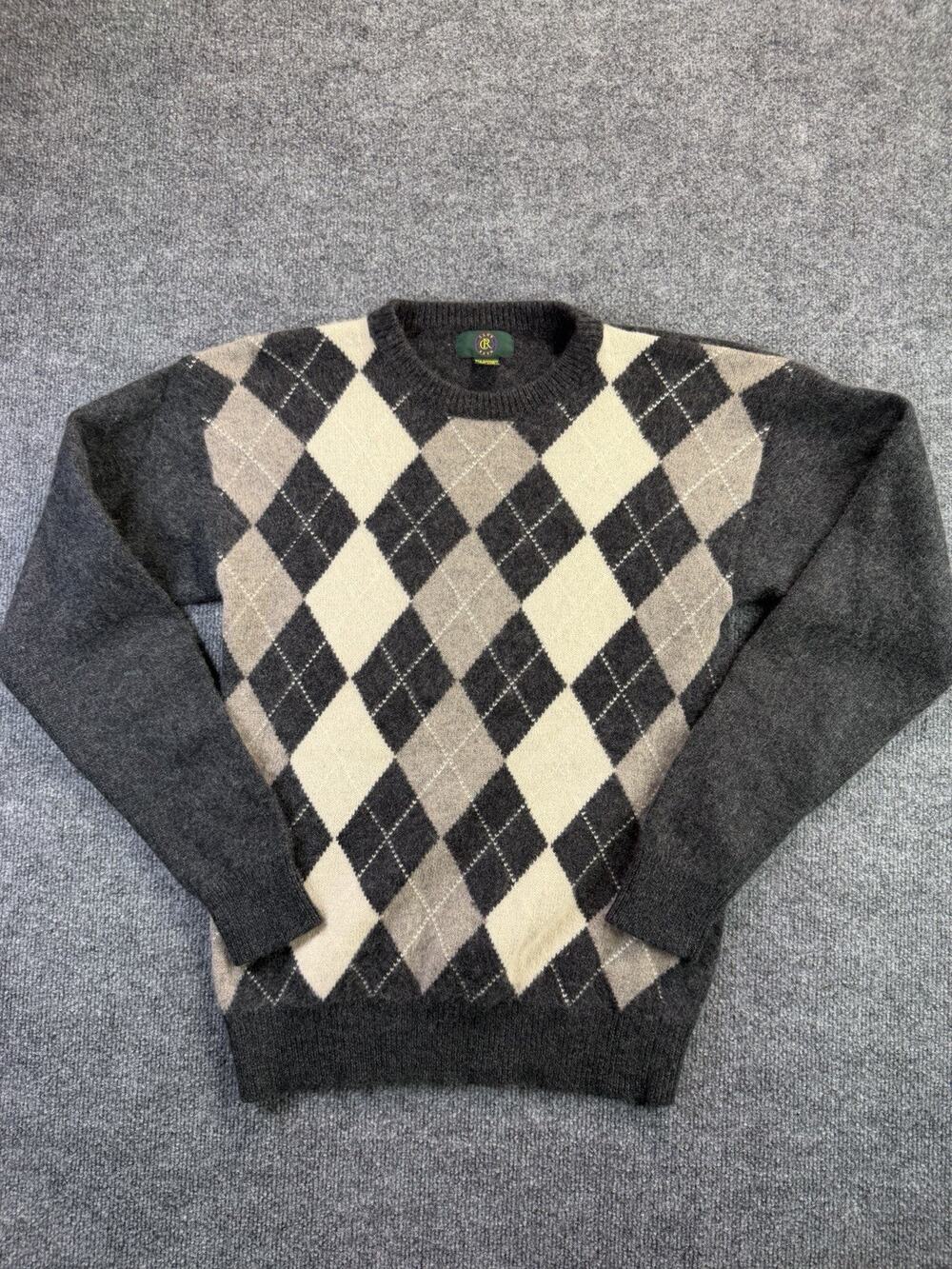 Club Room Estate Sweater Mens Sz S Cashmere V Neck Argyle Cozycore SOFT Luxury